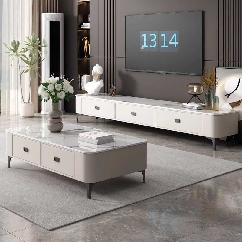 严选简约岩板茶几电视柜组合北欧时尚创意小户型极简轻奢储物茶几