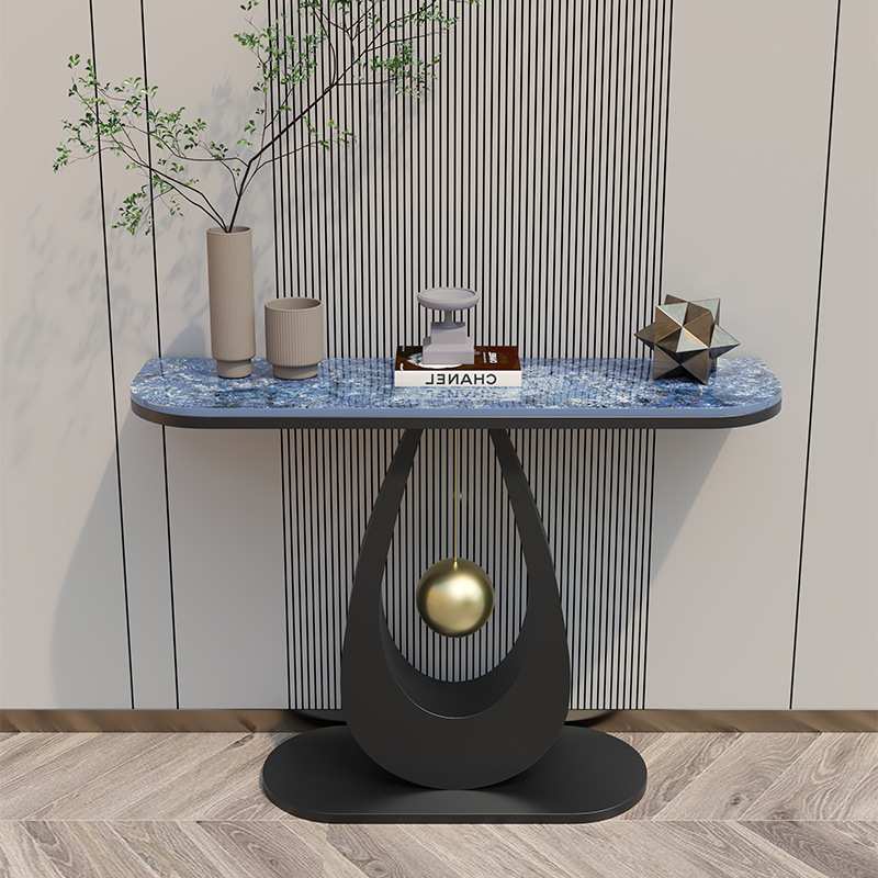 北欧轻奢岩板玄关台客厅入户桌网红极简置物架现代简约超窄半圆
