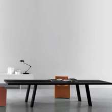 极简原木办公桌黑色全实木长桌大板桌工作台现代会议桌洽谈桌客厅