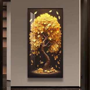发财树玄关画现代高档轻奢黄金树装饰画入户走廊过道招财金宝挂画