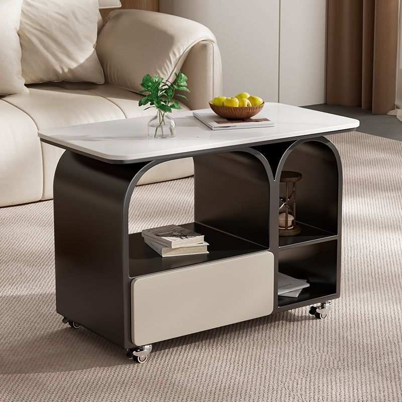意式奶油岩板茶几轻奢风可高级现代简约家用客厅移动茶桌小户型边