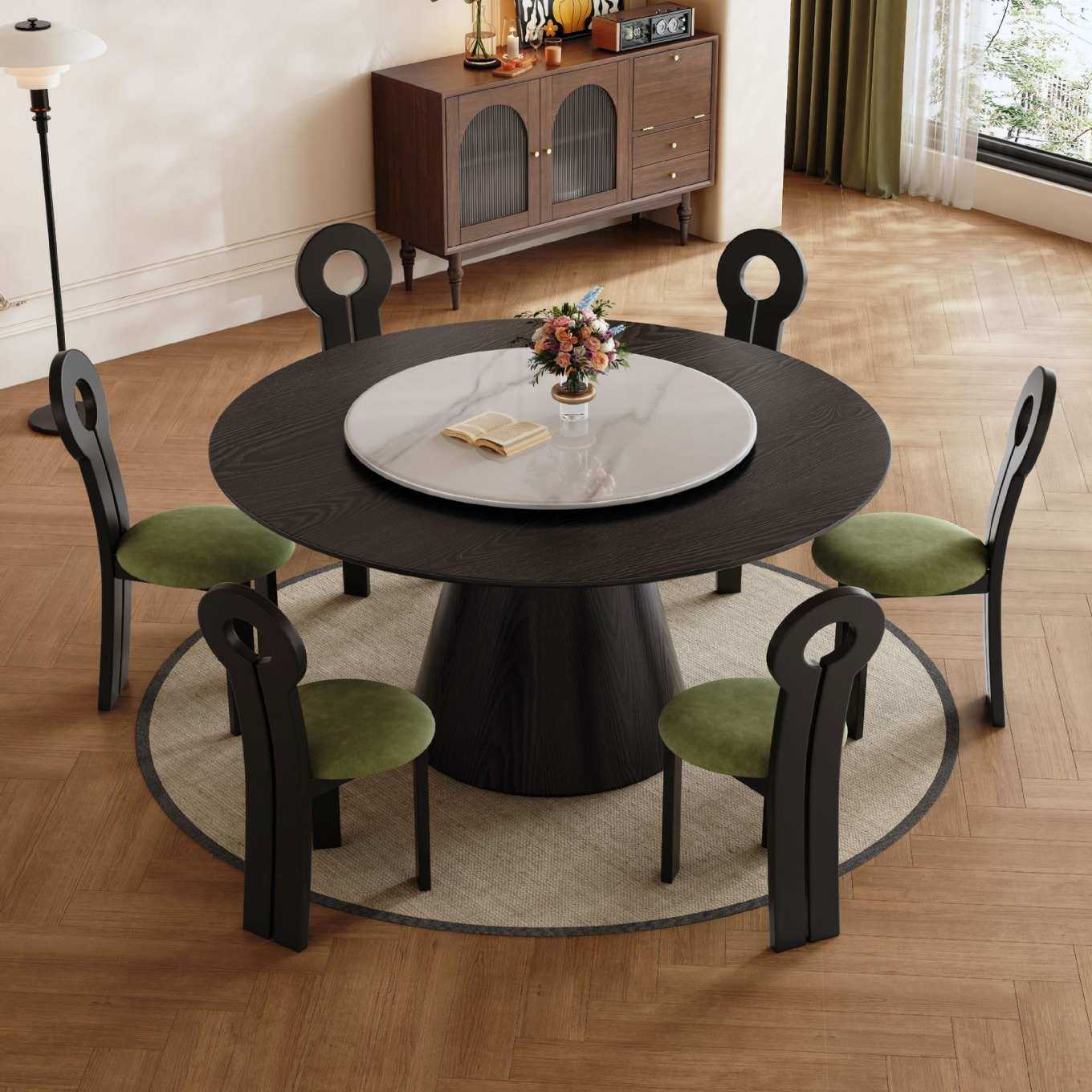 中古风圆形餐桌复古小户型法式全实木椅客厅家用黑色带转盘饭桌,鲜花速递/花卉仿真/绿植园艺,割草机/草坪机,淘宝优惠券,粉丝福利购,淘宝优惠卷