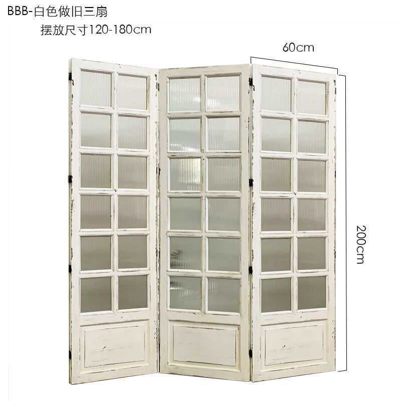 美式做旧实木屏风折屏客厅玄关玻璃装饰隔断服装店摄影棚道具
