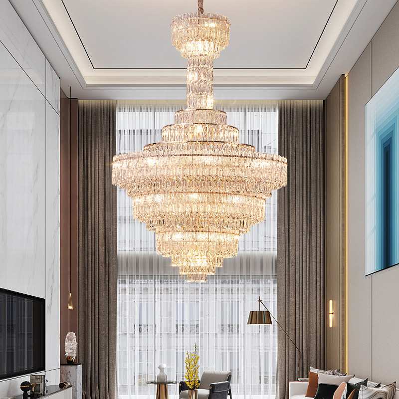 复式楼大吊灯别墅客厅主灯楼中楼挑空简约后现代中空高档水晶灯具