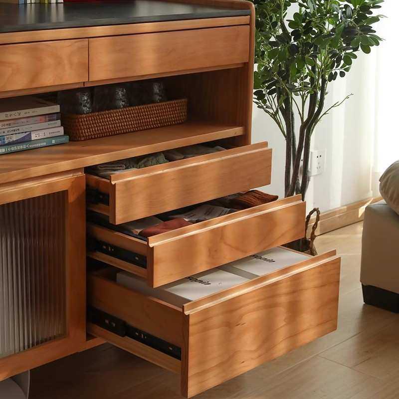 中古风扫地机器人可收纳柜实木五斗柜小户型客厅岩板咖啡水吧台