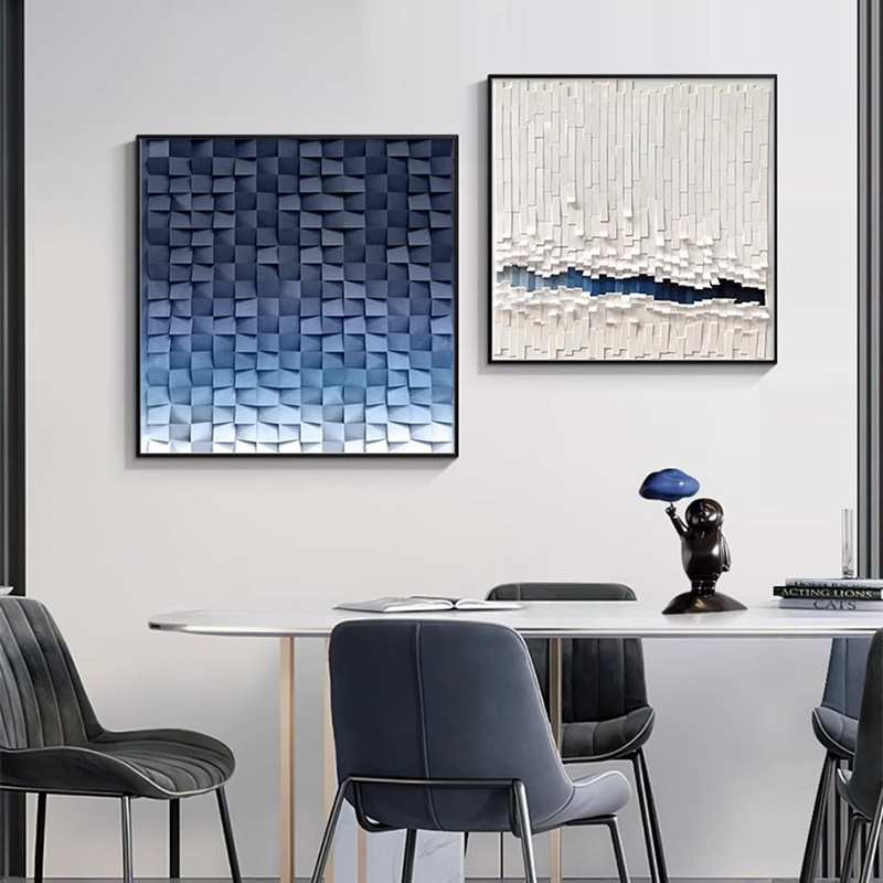餐厅装饰画 现代轻奢客厅两联壁画仿立体几何饭厅挂画平面的图片