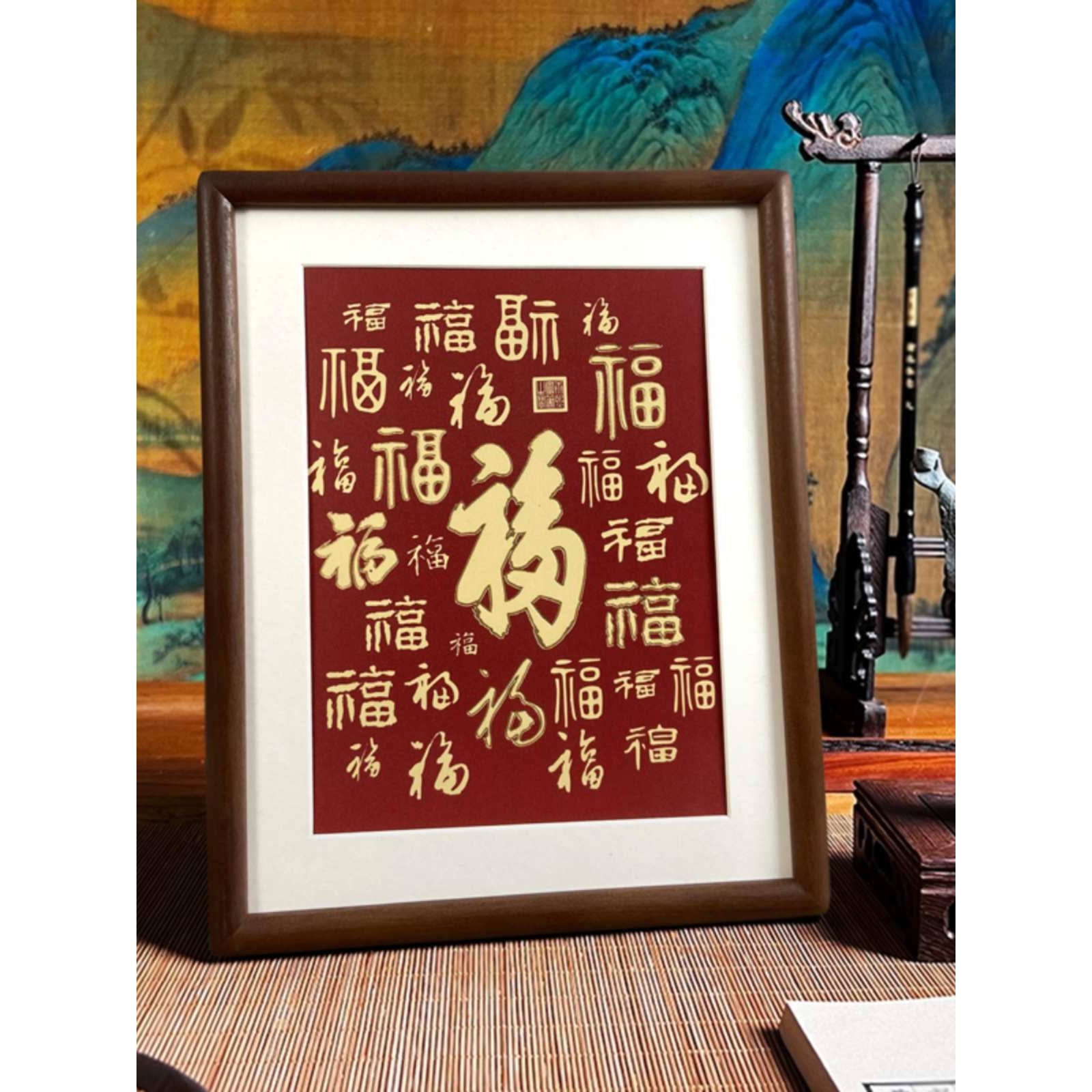?铜雕画福字摆台客餐厅桌面摆件喜庆寓意好玄关柜餐边柜铜版画装