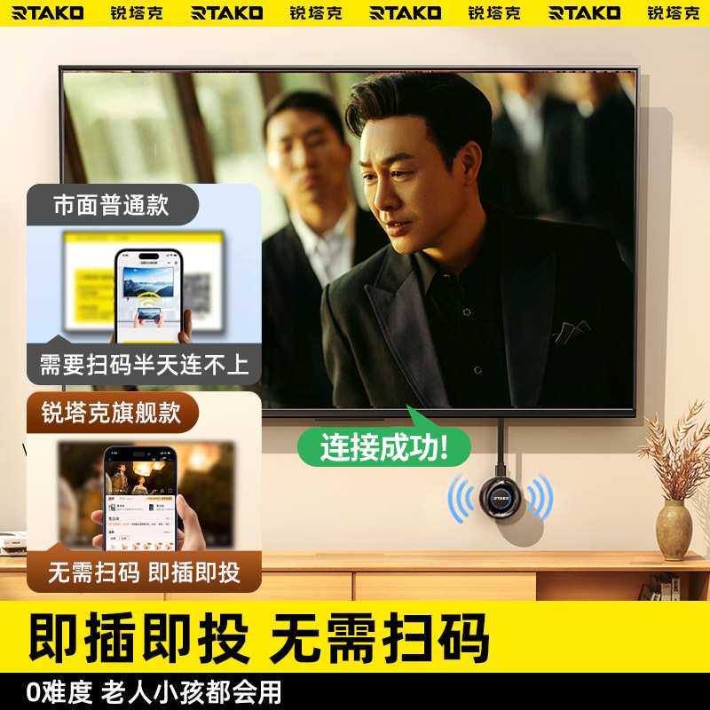 2025款无线投屏器手机连电视同屏传输hdmi转换电脑显示器接收神器