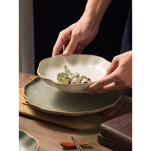 景德镇日式碗碟套装家用粗陶餐具陶瓷饭碗碗筷碗盘组合感轻L^