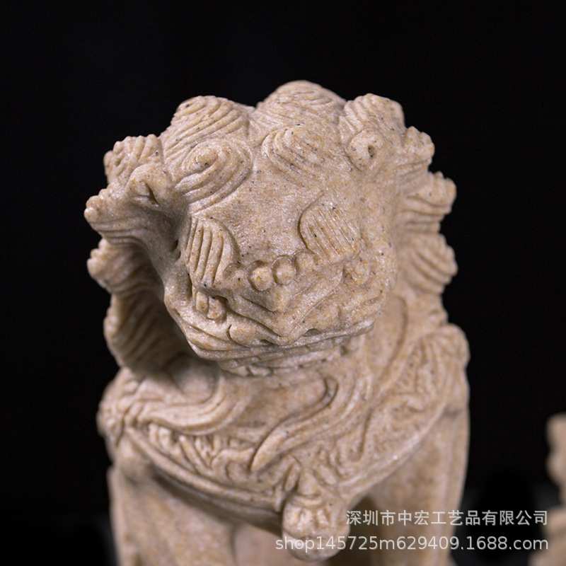 树脂仿砂岩青石雕狮子摆件一对门口看门看家用庭院墓地护阴宅国风