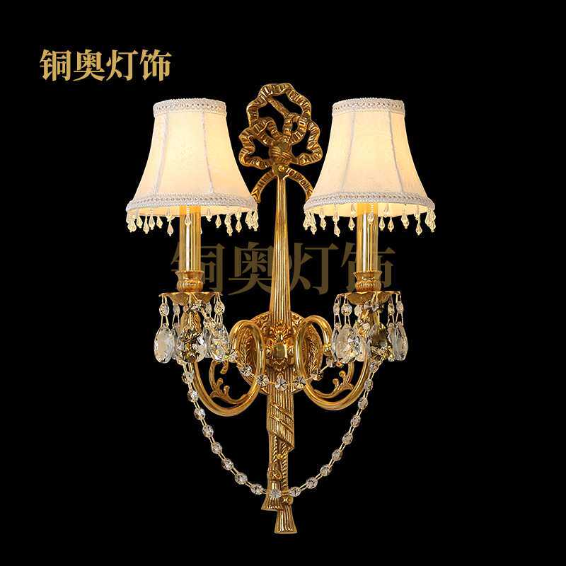 欧式全铜水晶壁灯法式客厅餐厅卧室走廊玄关双头创意过道别墅墙灯