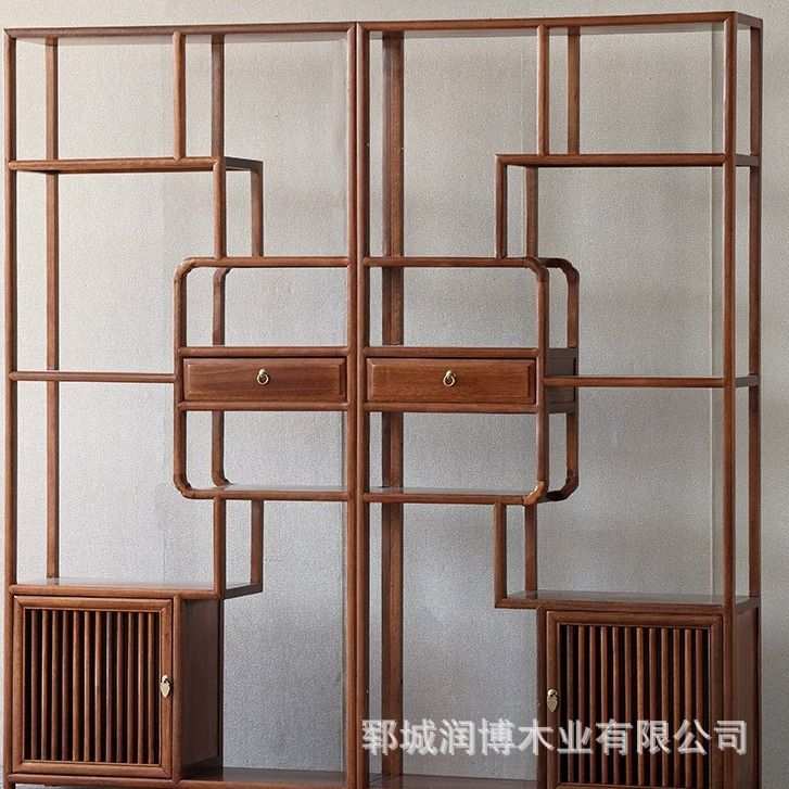 老榆木展示柜新中式实木博古架客厅家具摆件收纳架多层玄关置物架
