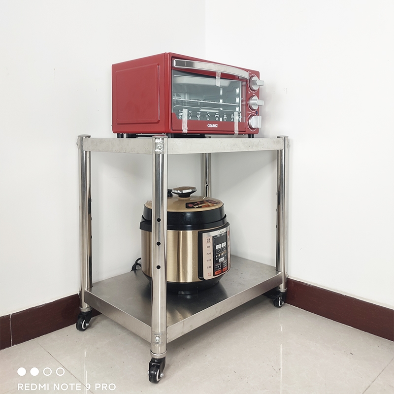 厨房不锈钢置物架多层微波炉烤箱家用收纳整理货架可调节带万向轮