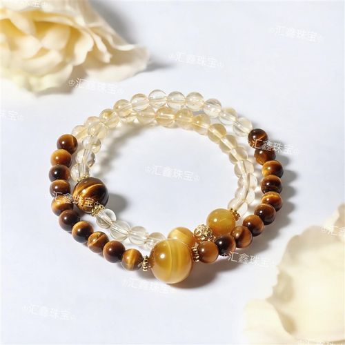 【虎之眼】6-12m虎晴石6m黄水晶 双圈设计款手串