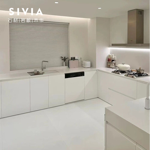 岩板整体橱柜防污耐刮开放式厨房餐柜现代简约W风多功能定制