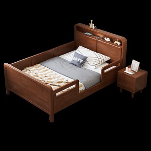 儿童实木床带护栏男孩单人床1.2米小孩床1.5拼接床女孩1.35小户型