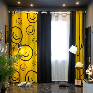 半遮光细麻新品简约拼色精致装饰卧室客厅挂钩学生寝室打孔窗帘布