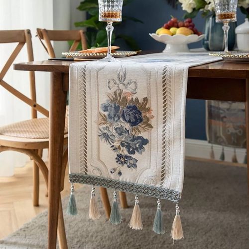 美式田园风提花桌旗茶几提花流苏家用桌布布艺盖巾