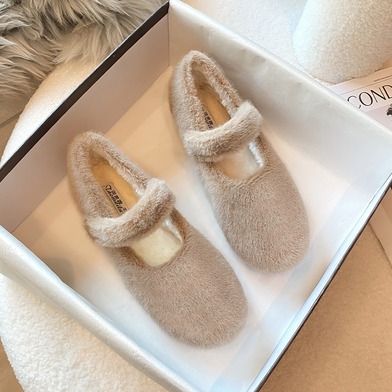 玛丽珍毛毛鞋女冬外穿加绒平底豆豆鞋一字扣棉瓢鞋大码女鞋41一43,女鞋,浅口单鞋,淘宝优惠券,粉丝福利购,淘宝优惠卷