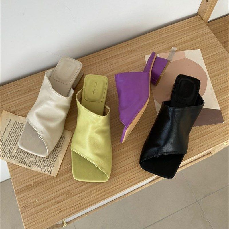 韩国东大门ins简约软皮不规则纯色夏季外穿夹趾粗跟凉拖鞋女潮,女鞋,人字拖,淘宝优惠券,粉丝福利购,淘宝优惠卷