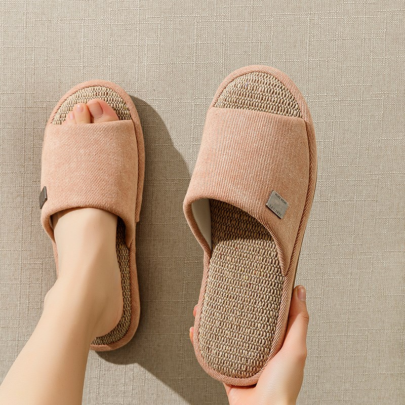 木地板厚底静音亚麻拖鞋女夏季家用室内软底男高级感居家四季防臭