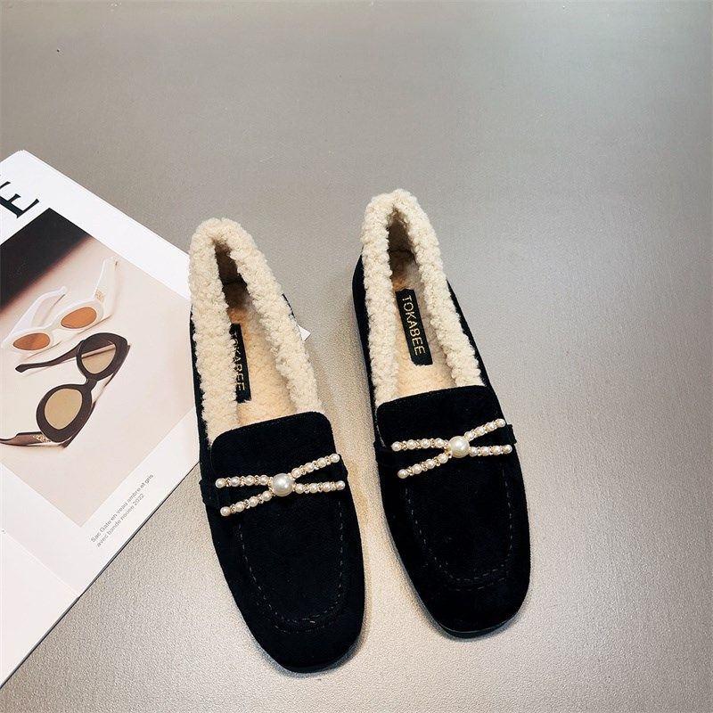 毛毛鞋女冬外穿2025新款女鞋加绒豆豆鞋一脚蹬黑色棉瓢鞋女乐福鞋,女鞋,乐福鞋（豆豆鞋）,淘宝优惠券,粉丝福利购,淘宝优惠卷