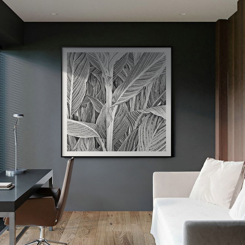 现代简约玄关书房装饰画抽象黑白线条植物客厅挂画餐厅文艺壁画图片