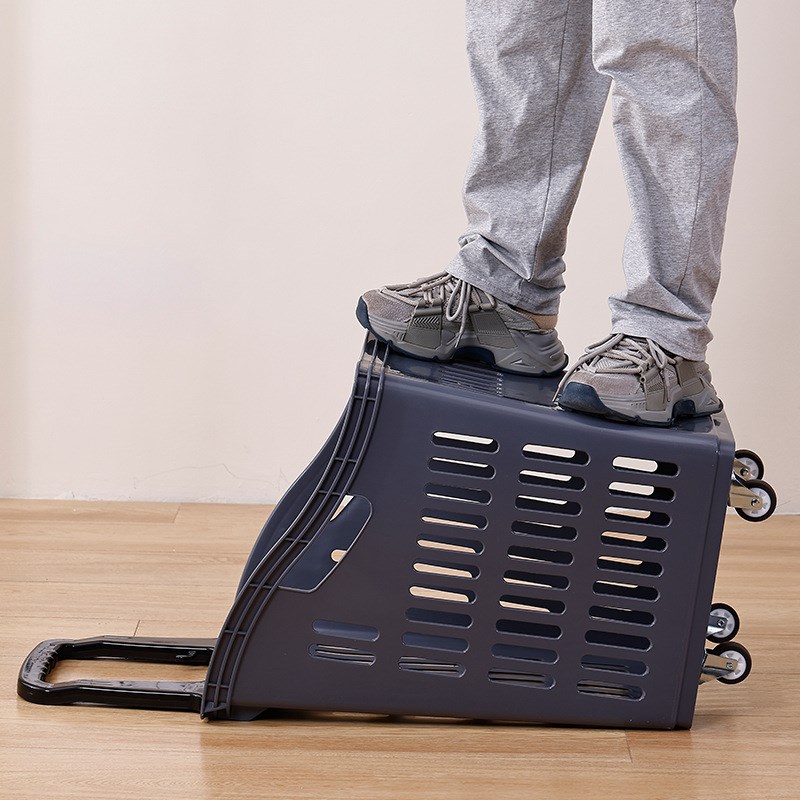 超市拉杆式购物篮特大号拉杆带轮大卖场手提筐塑料小推车红色菜篮