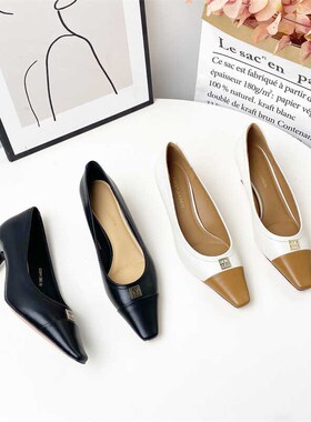 黑色高跟鞋女士酒杯跟新款方头浅口单鞋软皮不磨脚职业A2263-9