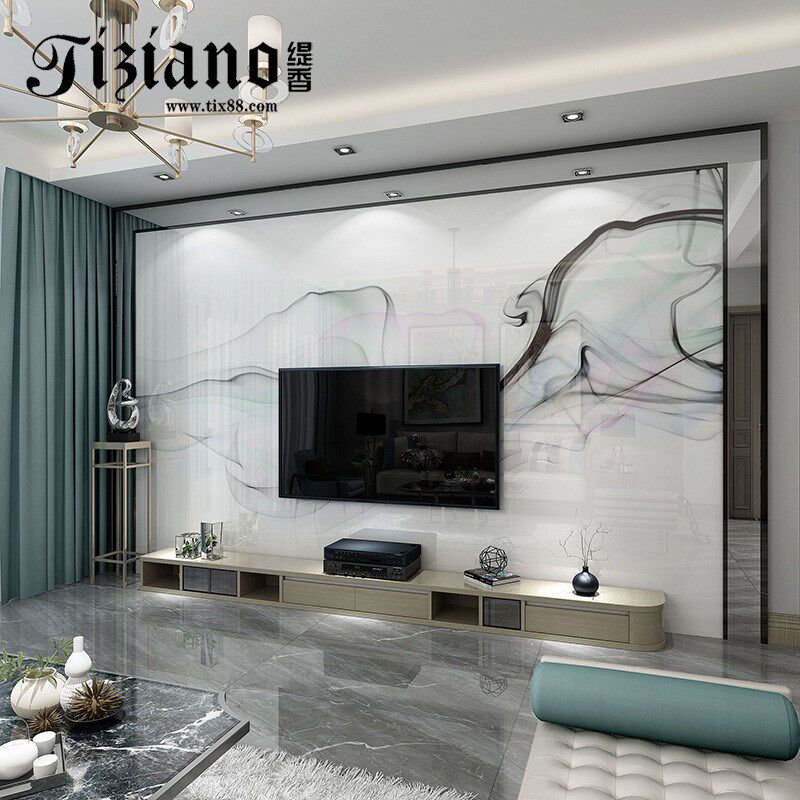 缇香电视背景墙壁画 现代简约微晶石瓷砖画 客厅电视瓷砖背景墙