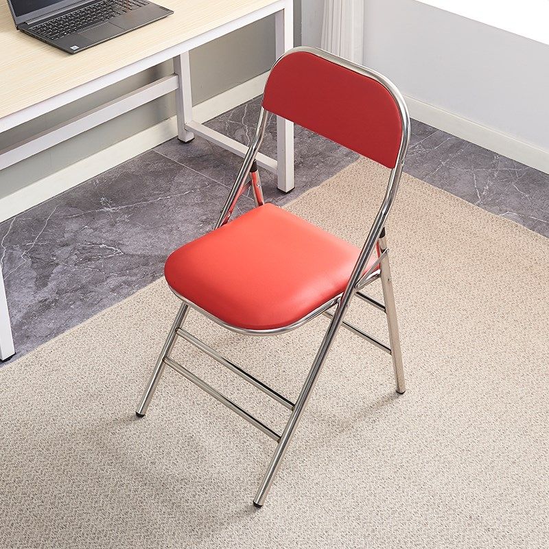 不锈钢椅子可折叠椅子靠背凳子家用会议办公室红色座椅奶茶店椅子