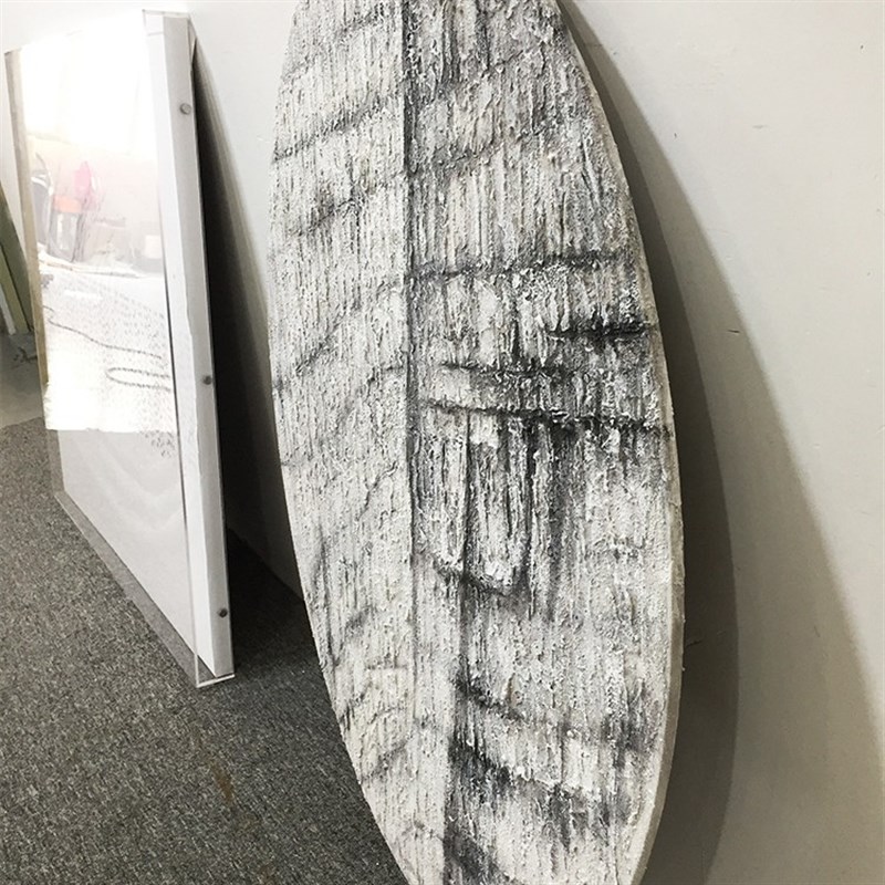 无框圆形手绘肌理新中式玄关装饰画餐厅书房客厅酒店样板抽象挂画图片