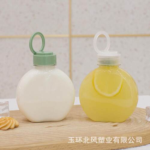 厂家货300ml扁圆创意奶茶一次PETZRH瓶饮料果汁奶茶杯蜂蜜性现塑