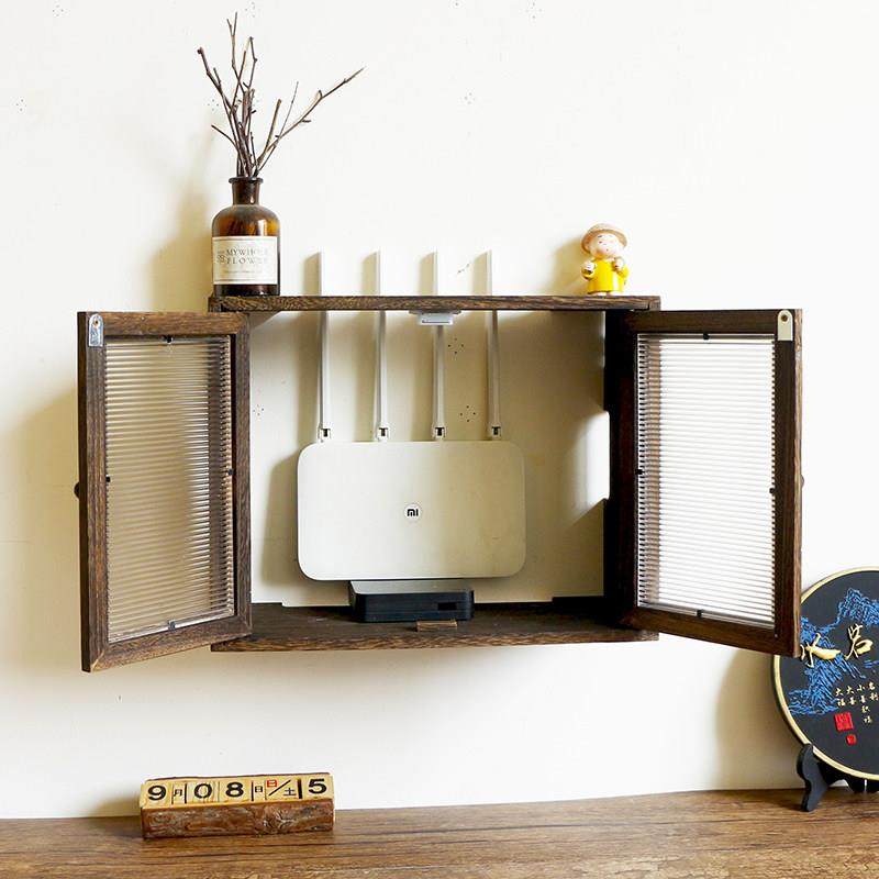 免壁打孔挂实木路由器W25IFI猫放置架墙遮挡上电视插座电表装光饰