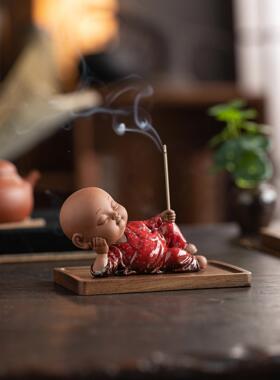 禅LRW紫砂小尚香插摆件家用室内客厅茶盘香道和可爱意小沙弥线薰