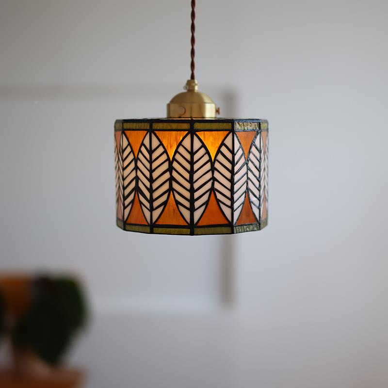 森林中的叶子lz227日式创玻璃吊意复灯古床头玄关吧过道餐厅阳台