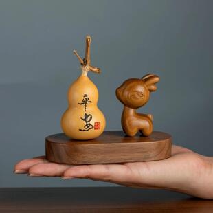 1270颜韵天然紫檀鹿汽车件摆安芦车载装饰品胡平葫桃木底座中控台