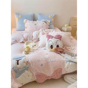 快乐季三鸭件子|可爱卡通冬加QCT厚牛奶天鹅绒四件套儿童珊瑚绒被