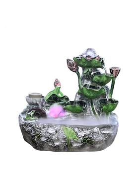 荷花环风轮财招财室水内循水摆件H15假山流水喷泉水车生家用盆景