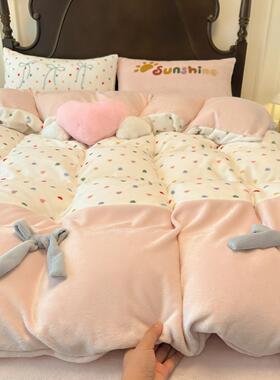 2025新款秋牛冬奶清OAY绒四件套田被园公主风双面绒床单套床笠款