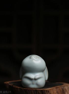 《望月兔》精品汝窑开片茶家宠 桌茶氛围感XLP陶小摆件居复古瓷兔