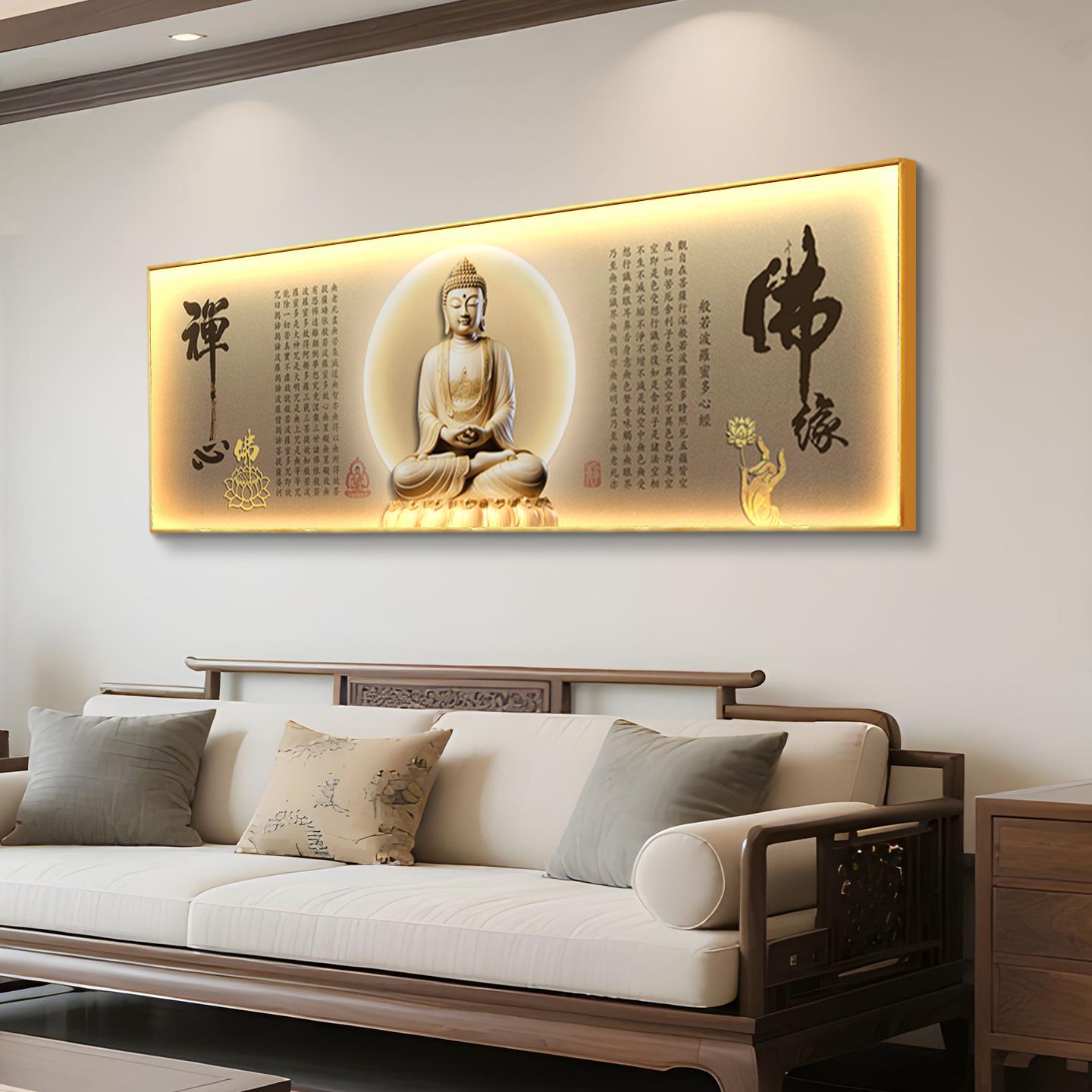 新中发式心经客厅装饰画 画佛像电视沙画壁背景YM0645墙挂画 中国图片