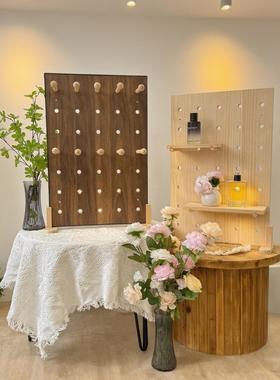 立实木桌面洞洞板置物架定式饰发圈品收纳架子木76161质桌上展示