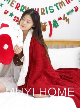 龙年毯红粗子毛线装饰毯BPH红新年色毛毯节日毯沙发盖床上用毛毯