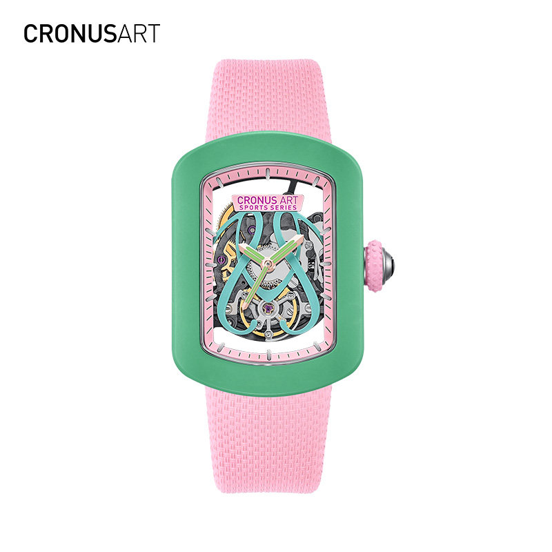 cronusart克洛斯氟胶女士女款运动风机械表时尚百搭潮流时尚腕表
