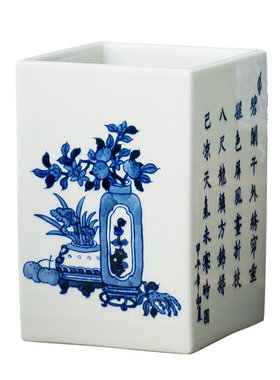 景德镇陶瓷笔筒高档仿古手绘青花瓷镶器书房收纳毛笔画笔乾隆年制