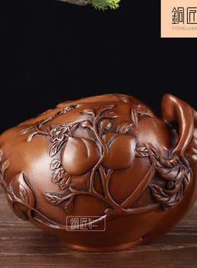 铜匠仁紫铜桃形水滴摆件铜寿桃水壶创意家用送老人长辈生日贺寿