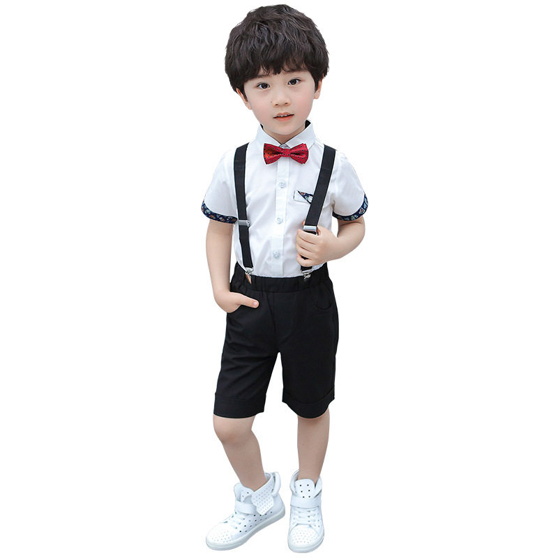 儿童英伦西装花童婚礼服男童洋气背带裤套装小童夏天短袖宝宝衬衫
