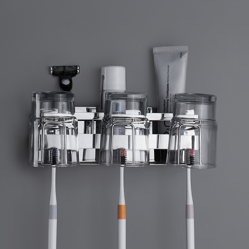 304不锈钢牙刷牙膏置物架壁挂式免打孔卫生间电动牙刷漱口杯挂架