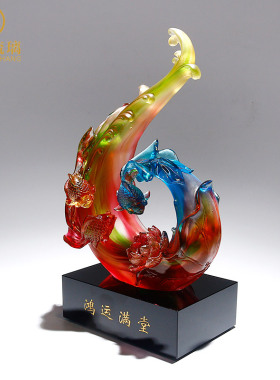 琉璃工艺品金鱼创意摆件家居装饰品客厅酒柜桌面水晶乔迁新居礼品